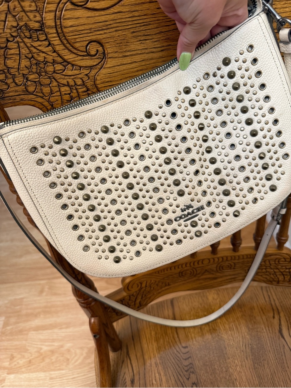 COACH Cream Leather Studded Shoulder Bag